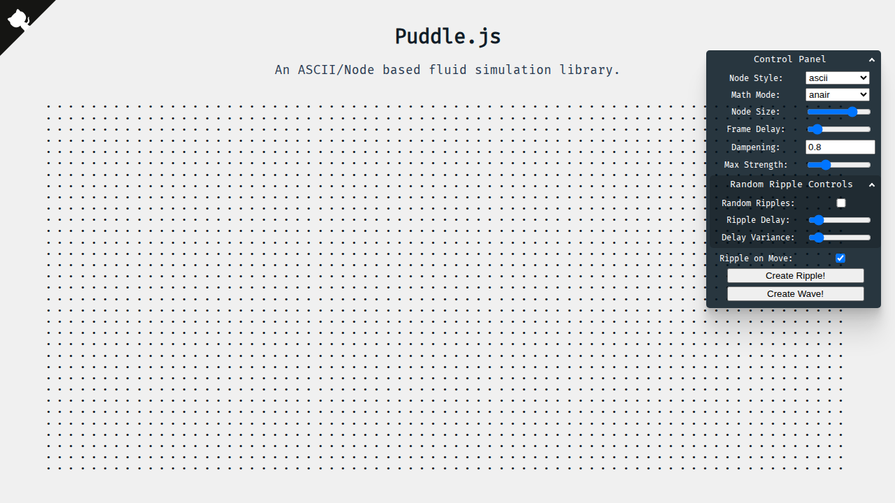 An ASCII/Node based fluid simulation to play with online screenshot