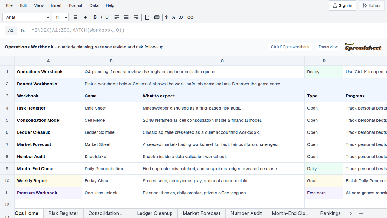 Bored Spreadsheet screenshot