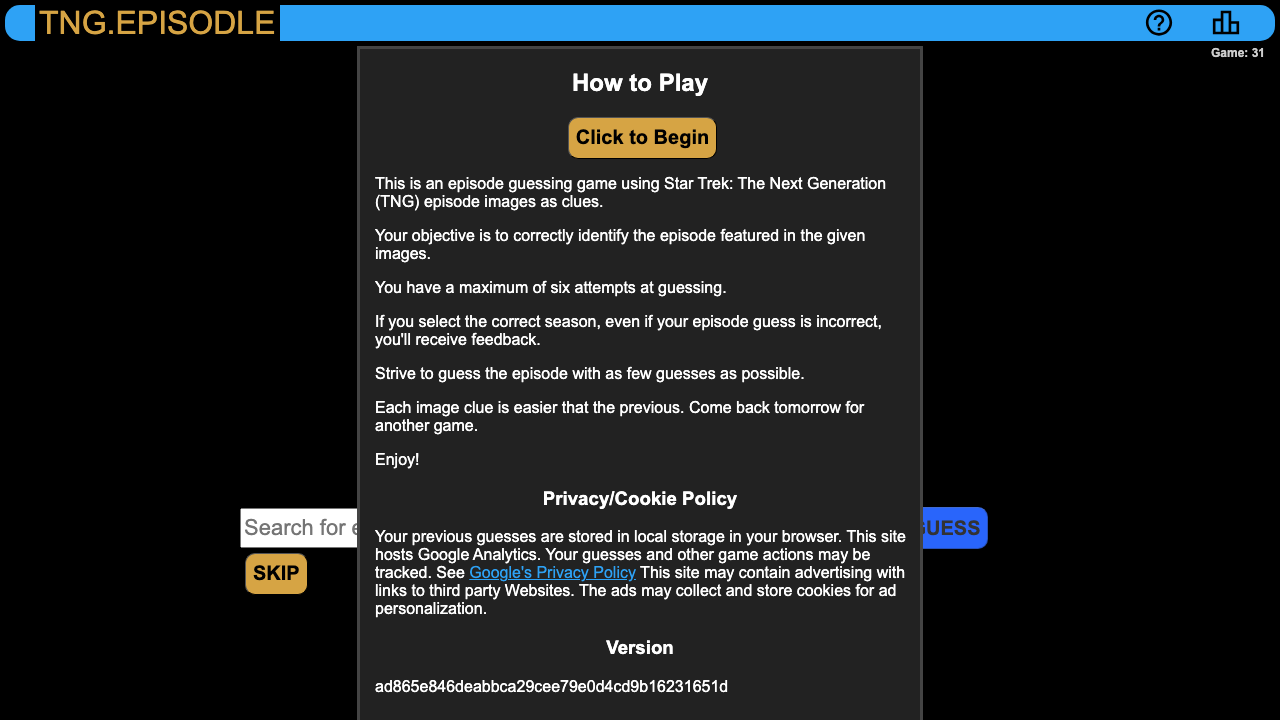 Star Trek: The Next Generation Episode Guessing Game screenshot